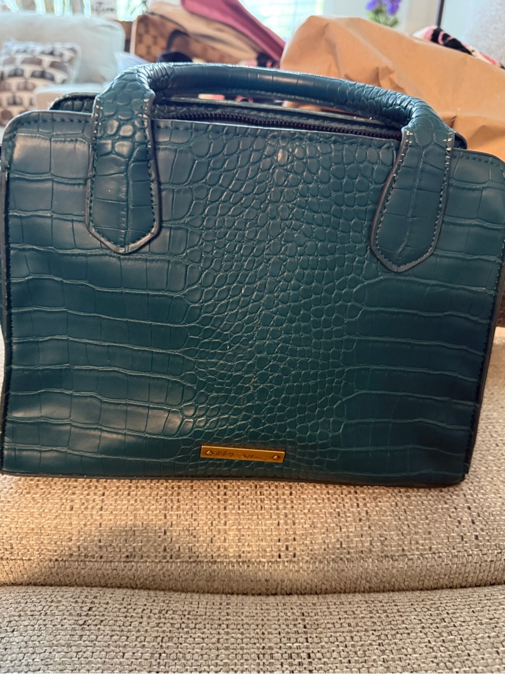 🌻new🌻Betsey Johnson Teal Croc-Embossed Top-Handle Satchel